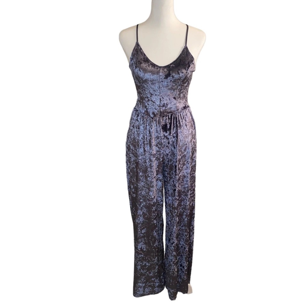 Snap Crushed Velvet Jumpsuit in Lavender